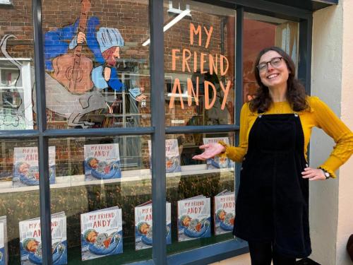 Emma Chinnery with the window she painted for us